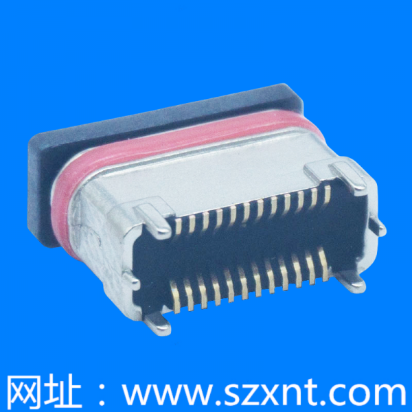 TYPE-C 24P 立贴防水母座 双筋 H=6.68,7.5MM